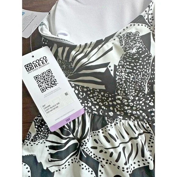 Coco Reef Sublime Bra Sized Underwire Tankini Top Midnight Jungle Black 38F - Picture 10 of 10